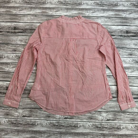 Talbots Women's Sheer Striped Blouse White Red XS Extra Small Button Closure Top - Picture 4 of 16